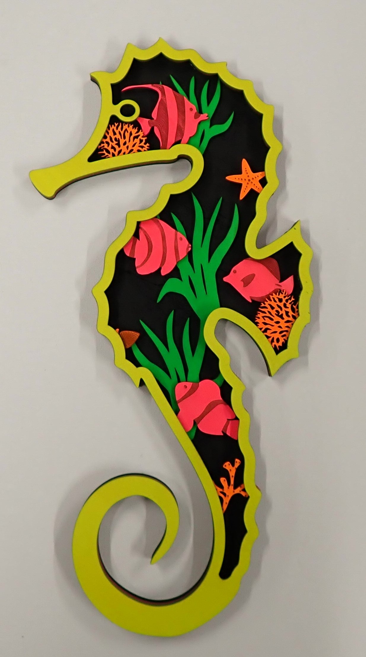 UV Reactive Seahorse Shaped Wall Art Yellow