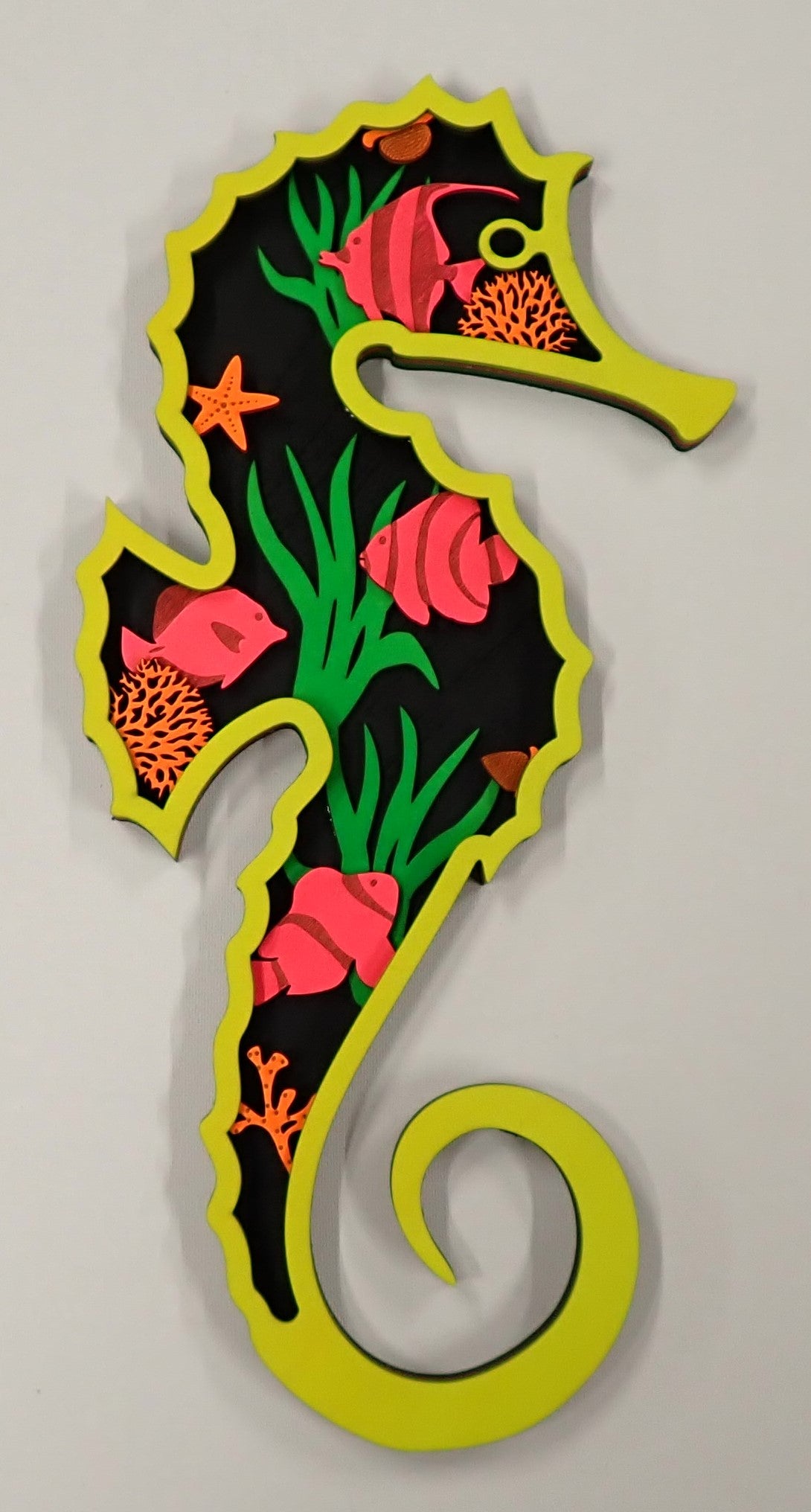 UV Reactive Seahorse Shaped Wall Art Yellow